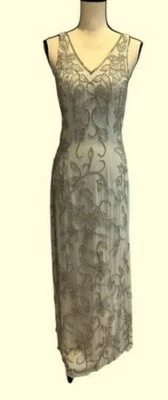 Sean Collection Silver Floral Beaded Gown Size Medium $285 - Image 1 of 2