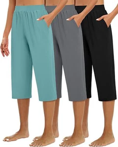 Huukeay 3 Pack Women's Capri Sweatpants, Cozy Wide Legs Cropped Capri 2XL - Picture 1 of 7