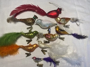 Lote de 11 adornos navideños vintage de vidrio soplado con clip para pájaro cola de pluma - Imagen 1 de 22