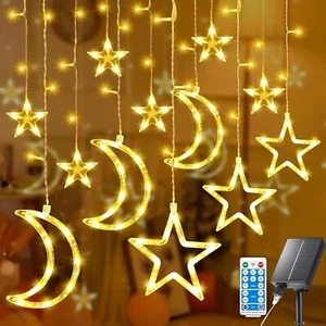 Solar LED Moon & Star String Lights 8 Modes Twinkle Fairy Lights Decor - Picture 1 of 21