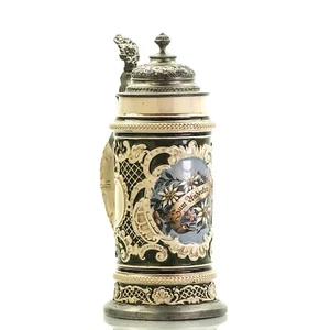 Reinhold Hanke Beer Stein 1280 | Lidded 1.0 L Germany Antique Ca 1900s - Picture 1 of 6