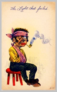 The Light That Failed Injured Man On Stool Smoking Pipe DB Comic Humor Postcard - Picture 1 of 2