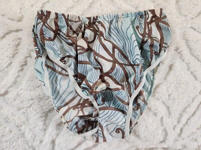 Винтажные женские 100% нейлона трусики бикини трусики - синий/коричневый геометрический редкая размер 5 - Изображение 1 из 4