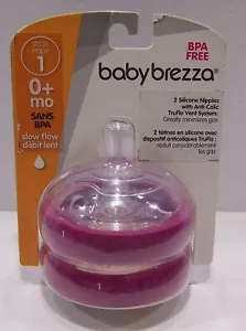 Baby Brezza Stage 1 - 0+ Months Slow Flow Nipples 2 per pack PINK ~ NEW - Picture 1 of 3
