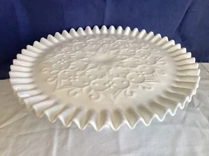 Vintage Fenton art glass white Spanish lace pedestal cake plate 12 3/4" - Picture 1 of 5