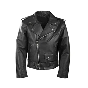 Mens Motorcycle Perfecto Brando 100% Leather Zip Up Jacket Black Biker - Picture 1 of 3