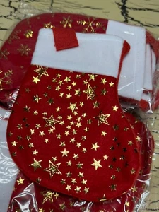 24 Christmas Holiday Stocking Lot NEW Red Felt Gold Stars Xmas Home Decor - Picture 1 of 6