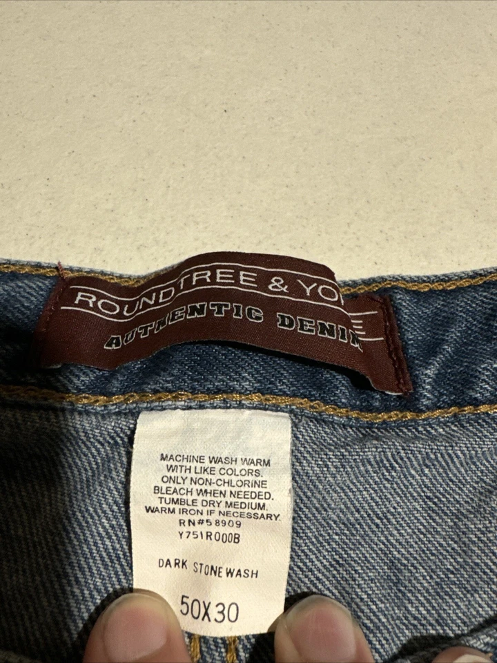 Roundtree Yorke Men's Jeans Authentic Denim Dark Stone Wash Size 50 X 30 - Image 1 of 4