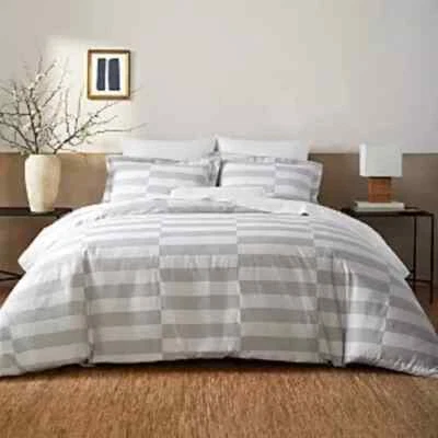 NATE HOME BY NATE BERKUS BROKEN DOBBY STRIPE FULL/QUEEN DUVET COVER SET NEW - Image 1 of 4