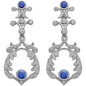 Art Deco Style Lab Created Diamond Sapphire Drop Earrings 14K White Gold Finish - Bild 1 von 8