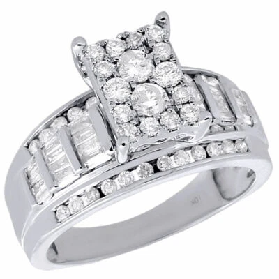 10K White Gold Round & Baguette Genuine Diamond Ladies Engagement Ring 0.90 Ct. - Image 1 of 4