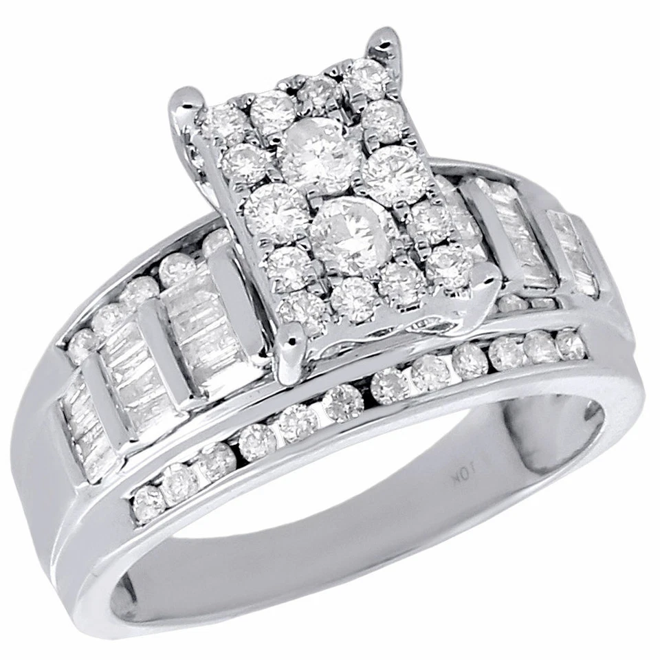 10K White Gold Round & Baguette Genuine Diamond Ladies Engagement Ring 0.90 Ct. - Image 1 of 4