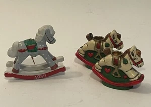 Vintage Rocking Horse Candle Holders & 1989 Porcelain Rocking Horse Ornament - Picture 1 of 10