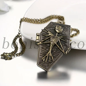 Men's Unique Bronze Skull Pattern Quartz Pocket Watch Necklace Halloween Gift - Picture 1 of 9