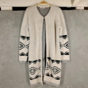 BB Dakota Large Fuzzy Cardigan Duster Sweater Aztec Print Open Front Cream - Picture 1 of 12