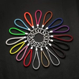 Unisex Key Ring PU Leather Braided Keychain Woven Rope Bag Pendant Gift Decor - Picture 1 of 31
