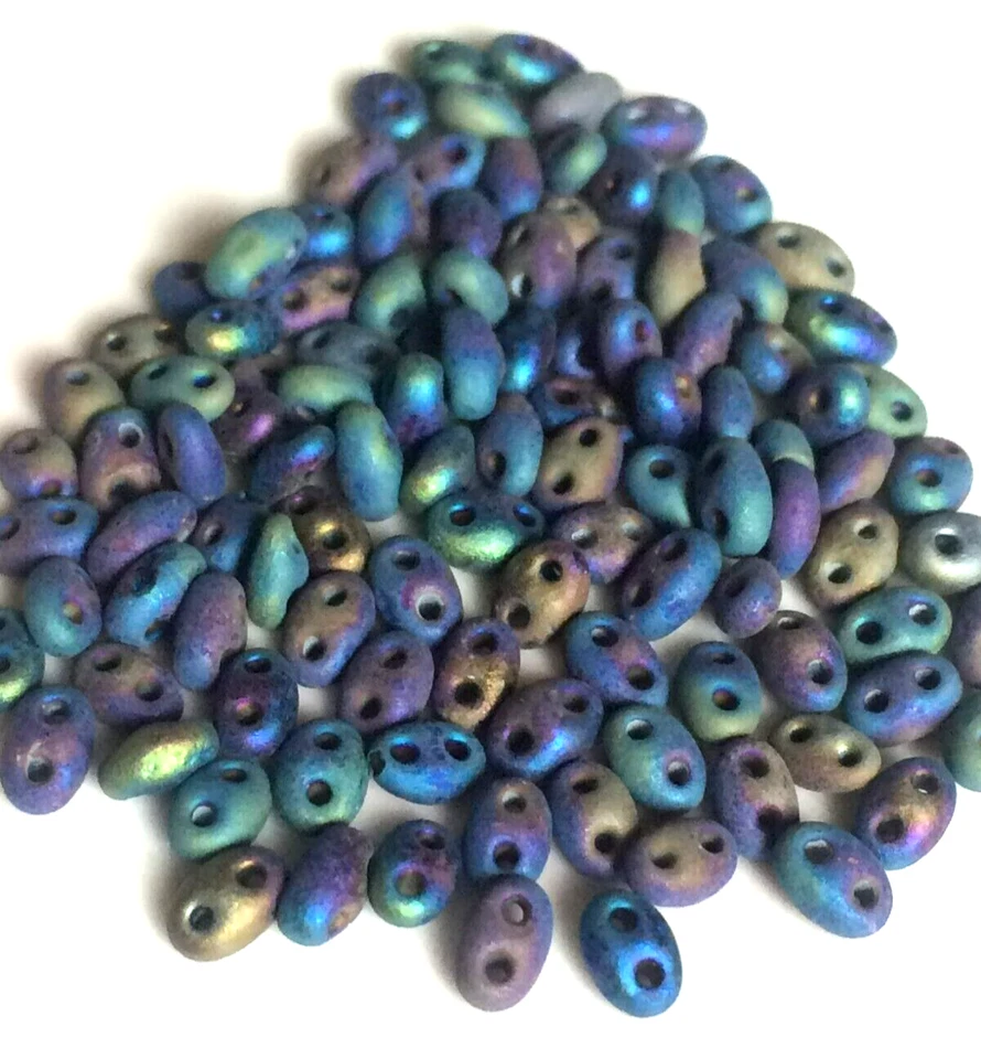 100 x Multi Coloured  Matte Czech Glass 2 Hole SuperDuo Beads - Size 5mm. - Image 1 of 3