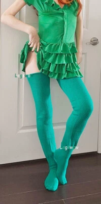 Extra Long Thigh High Slouch Socks Stripe Leg Warmers Solid Plus Size Knit Cable - Image 1 of 4