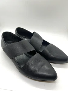 Eileen Fisher Pointed Toe Leather Ballet Flats Size 6.5 / Black / Elastic Strap - Picture 1 of 7