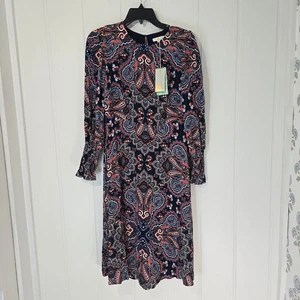 Boden NWT Dress Size 6P Long Sleeve Smocked Cuff Paisley Print Navy Blue - Picture 1 of 13