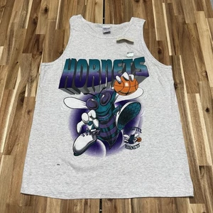 Vintage Charlette Hornets Tank Top Mens L Gray NBA Basketball Sleeveless 90s NWT - Picture 1 of 6