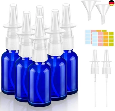 MAXMOC 6 Stück Nasenspray Flasche Leer, 20ml Glas Nasensprayflasche, Wiederverwendbar