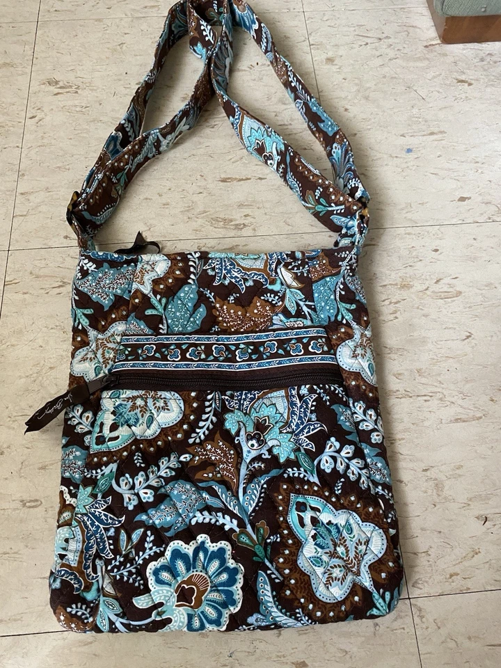 Cartera de Mano Vera Bradley Mediana Cartera con Correa Diseño Floral Azul y Marrón Foto 1 de 1