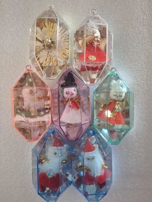 Lote de 7 adornos navideños vintage Jewel Brite hilados de algodón y celuloide diorama Foto 1 de 4