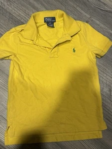 Size 4t- Boys Polo Ralph Lauren Short Sleeve Collared Shirt Yellow Green Pony - Picture 1 of 6