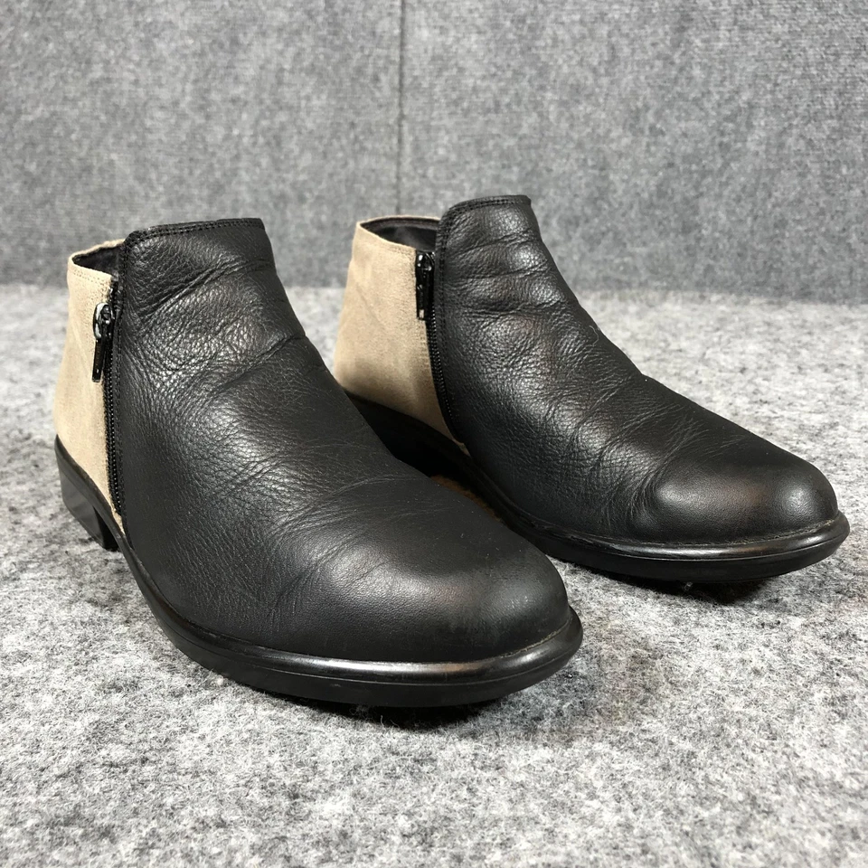 Naot Botas Mujer Talla 9 Negro Beige Cuero Gamuza Tobillo Cremallera Zapatos Cómodos Foto 1 de 4
