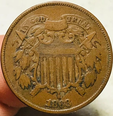 1868 Two Cent Piece 2C Choice Civil War Era US Copper Coin CC28448 - Image 1 of 4