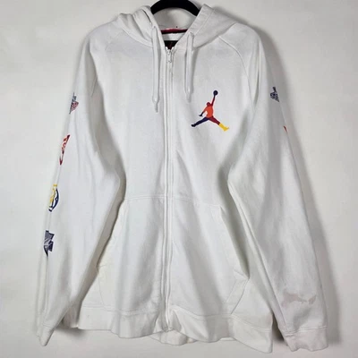 Air Jordan Flight 23 Stained Mens 2XL Long Sleeve White Full Zip Graphic Hoodie - Image 1 of 4