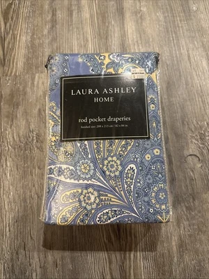 "Cortina de bolsillo Laura Ashley Rod 82""x84"" cachemira amarillo y azul" Foto 1 de 4