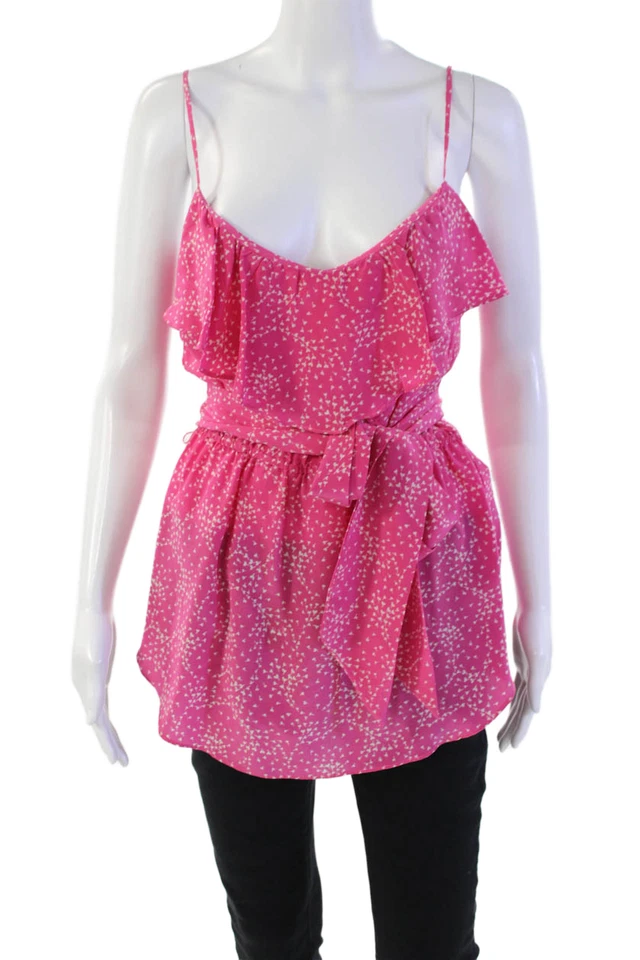 Regata feminina Shoshanna de seda floral estampa manchada sem mangas rosa tamanho 4 - Imagem 1 de 4