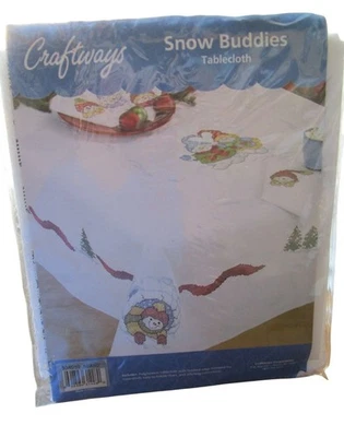 Craftways Cross Stitch Snow Buddies Tablecloth 50x50 New - Image 1 of 4