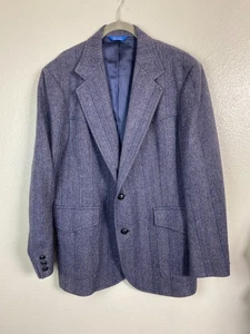 Vintage Pendleton Mens Virgin Wool Blazer Size 42 Gray Blue Herringbone Tweed - Picture 1 of 22