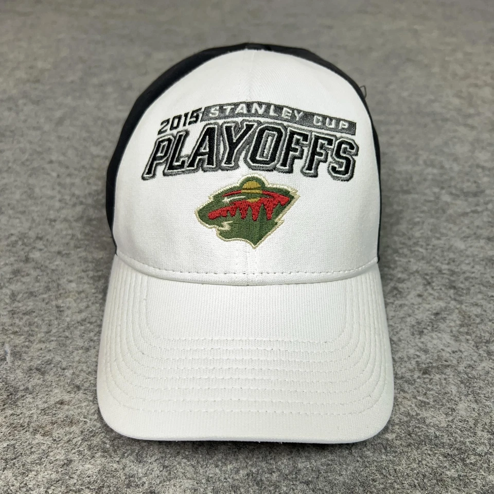 Minnesota Wild Hat Cap Strap Back White Black NHL Hockey Playoffs Reebok 2015 - Image 1 of 4