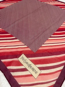 Yves Saint Laurent Silk Scarf Diagonal Stripe Square Scarf 29.5” Red Burgundy - Picture 1 of 22