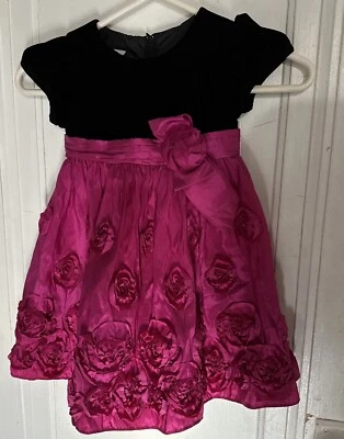 Bonnie Baby 24 month Velvet velour Black top Pink Skirt Flower Rose Fancy Party - Image 1 of 4