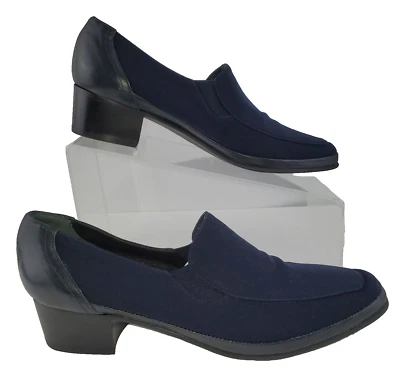 NEW~Rangoni Firenze~Women 8AA~Navy Fabric & Leather Square Toe Pumps Shoes~ITALY - Image 1 of 4