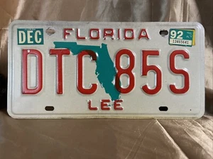 Vintage 1992 Florida Sunshine State License Plate DTC 85S Lee County - Picture 1 of 2
