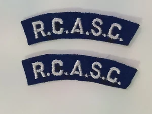 Royal Canadian Army Service Corps R.C.A.S.C. Shoulder Tab pair White on Blue - Picture 1 of 3