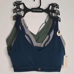 3 LUCKY BRAND Seamless Comfort Bras Large Lot Set Green Blue Gray Removable Pads - Picture 1 of 8