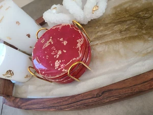 Coasters, Red, Pink and Gold, Set of 4, Porcelain Covered w/Resin, Cork on back - Picture 1 of 7