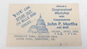 John P Murtha - Vintage Postcard / Mailing - Workshop Invite - Johnstown, PA - Picture 1 of 4