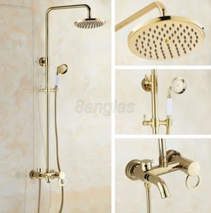 Polished Gold Wall Mounted 8" Bathroom Rain Shower Faucet Set Mixer Tap 8gf414 - Bild 1 von 8