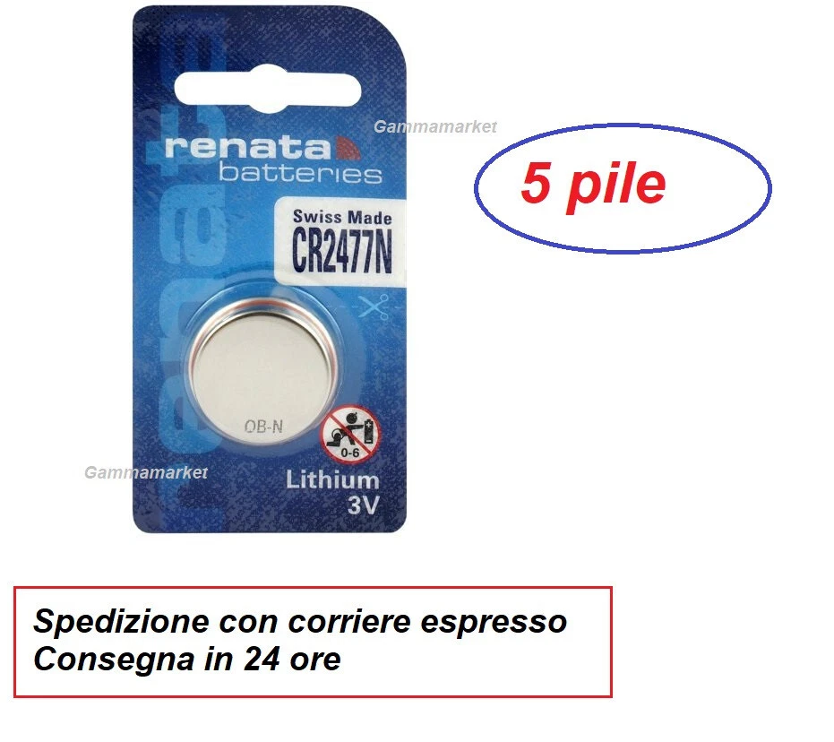 5 Pile batterie LITIO CR2477N 3V RENATA Made in Svizzera