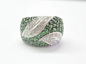 18Kt Natural Tsavorite & Diamond White Gold WIDE Band Ring 1.87Ct - Picture 1 of 4