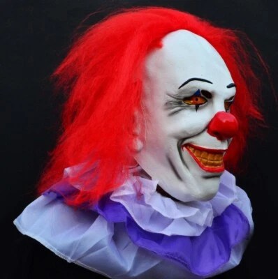 Pennywise Clown Mask Scary Halloween Killer Clown Mask with Hair mens Costume - Image 1 of 4