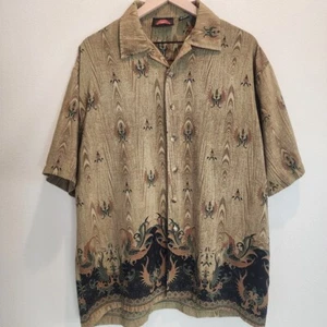 Vintage 7 Diamonds Mens Batik Pattern Button Up Shirt Short Sleeve Brown Size L - Picture 1 of 9